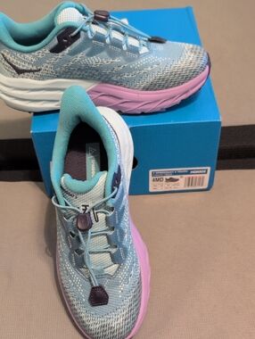 Hoka Kids Teal and Pink Running Sneakers